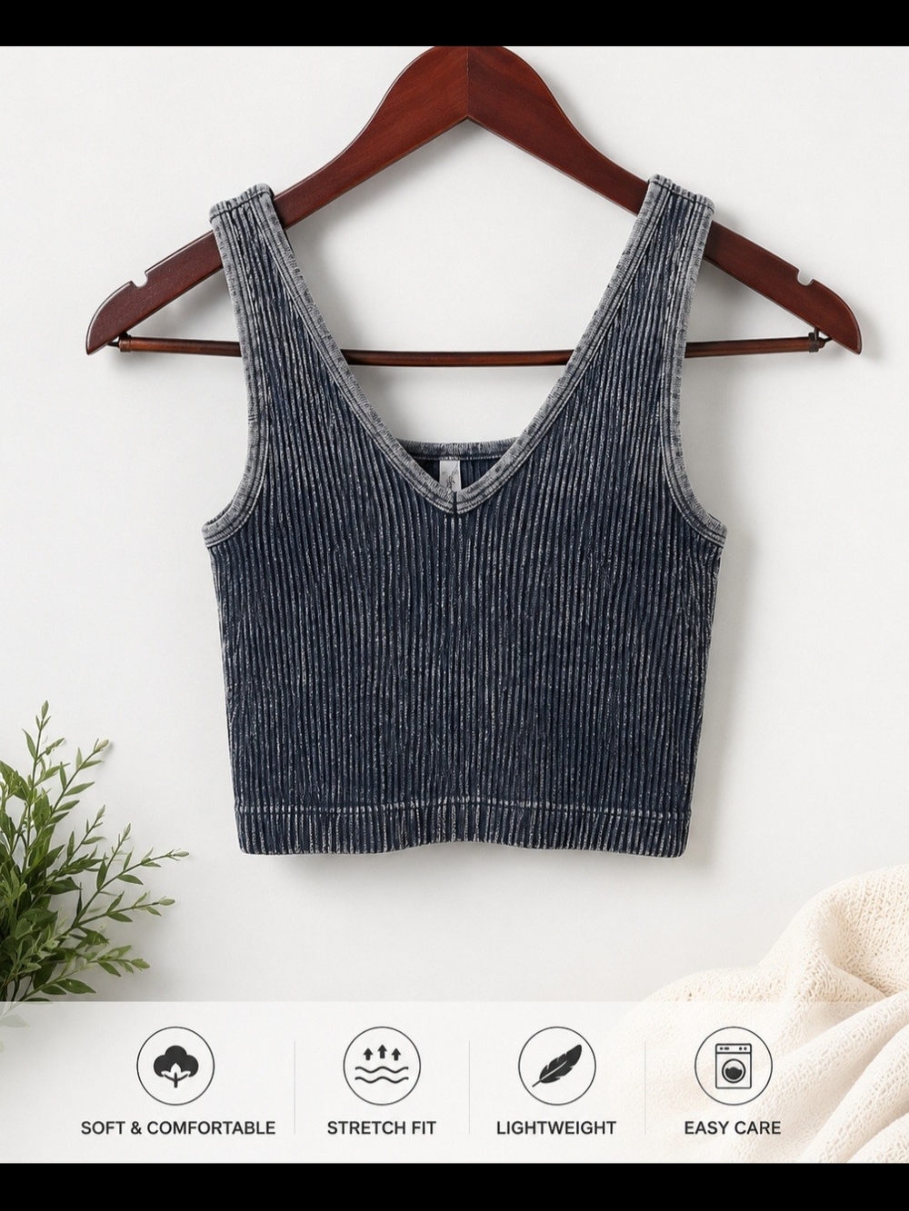 Zenana Outfitters Ribbed V-Neck Cropped Tank - Charcoal